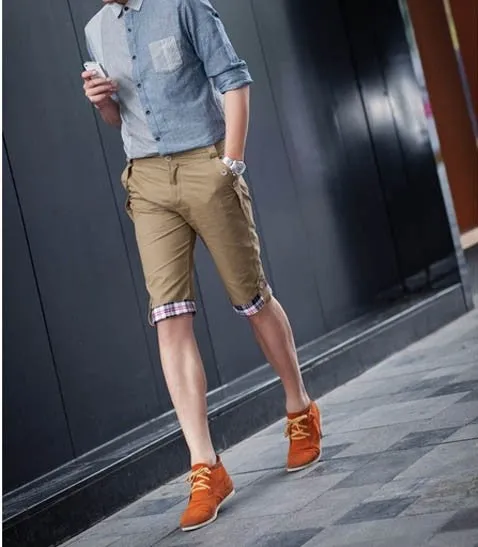 Chequered Men Mid-Length Pants Korean Casual Shorts