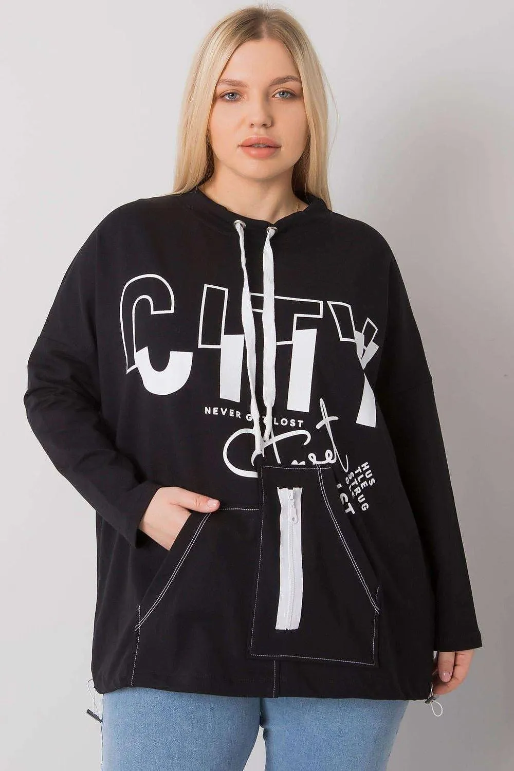 Ecru Plus Size Relaxed Fit Sweatshirt with Convenient Pockets