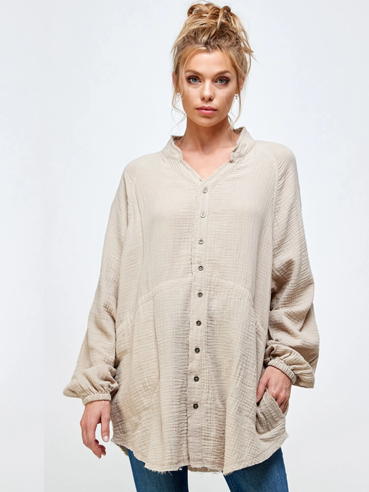 Long Sleeve Oversized Button-Down Shirt