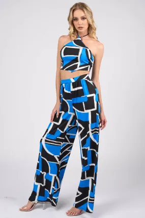 LUXE GEOMETRIC PRINT CROPPED TANK TOP & PANTS SET