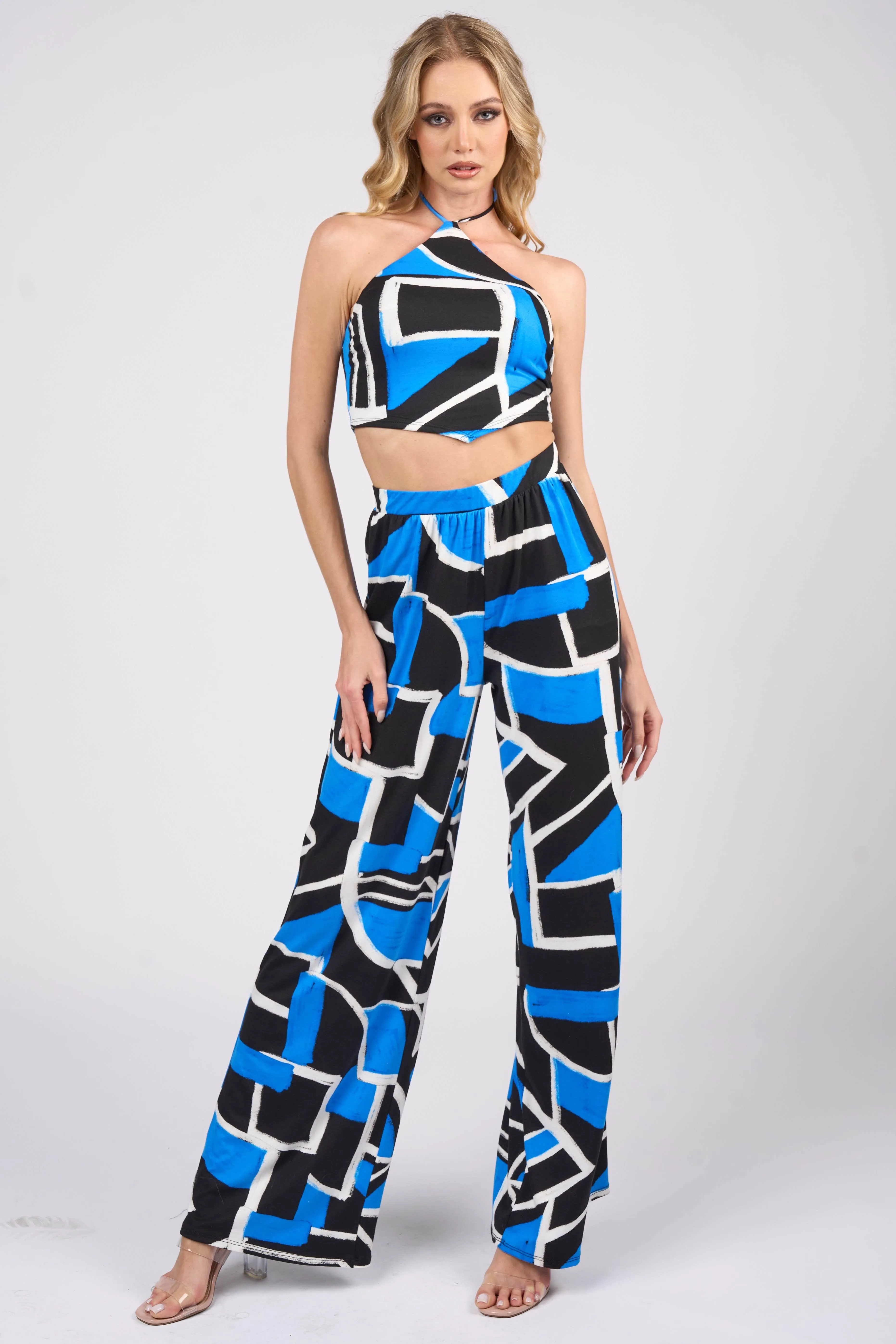LUXE GEOMETRIC PRINT CROPPED TANK TOP & PANTS SET