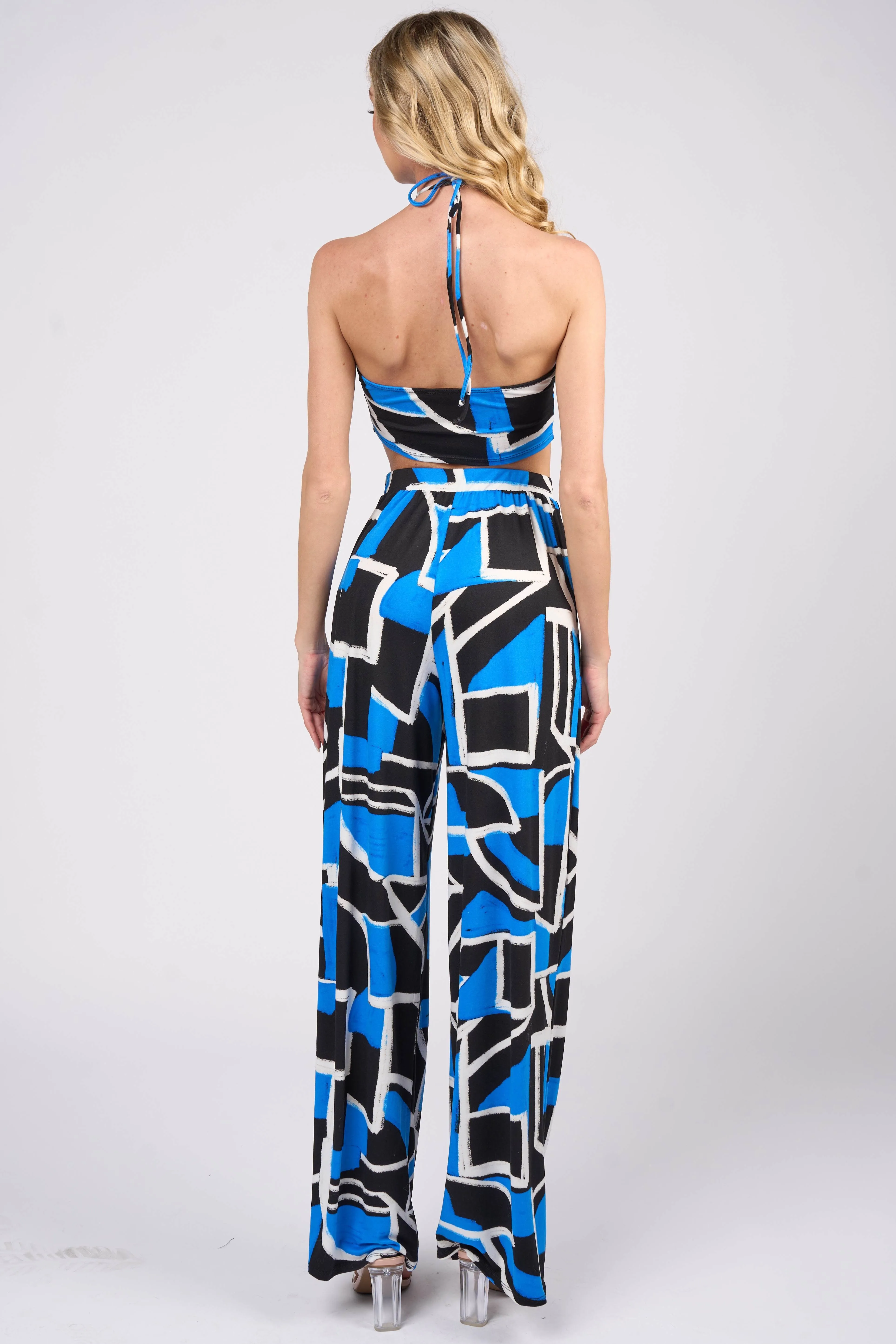 LUXE GEOMETRIC PRINT CROPPED TANK TOP & PANTS SET
