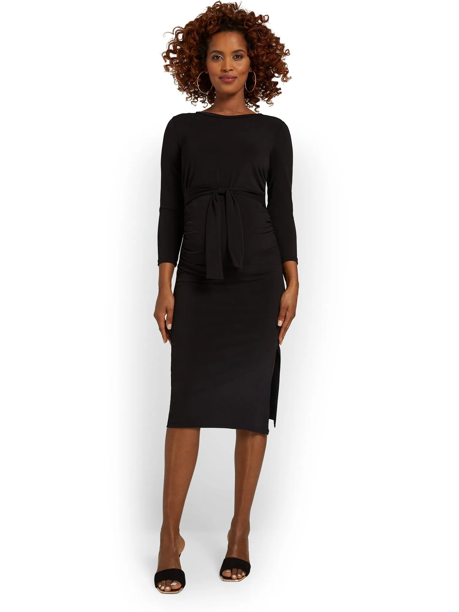 Maternity Tie-Front Knit Midi Dress
