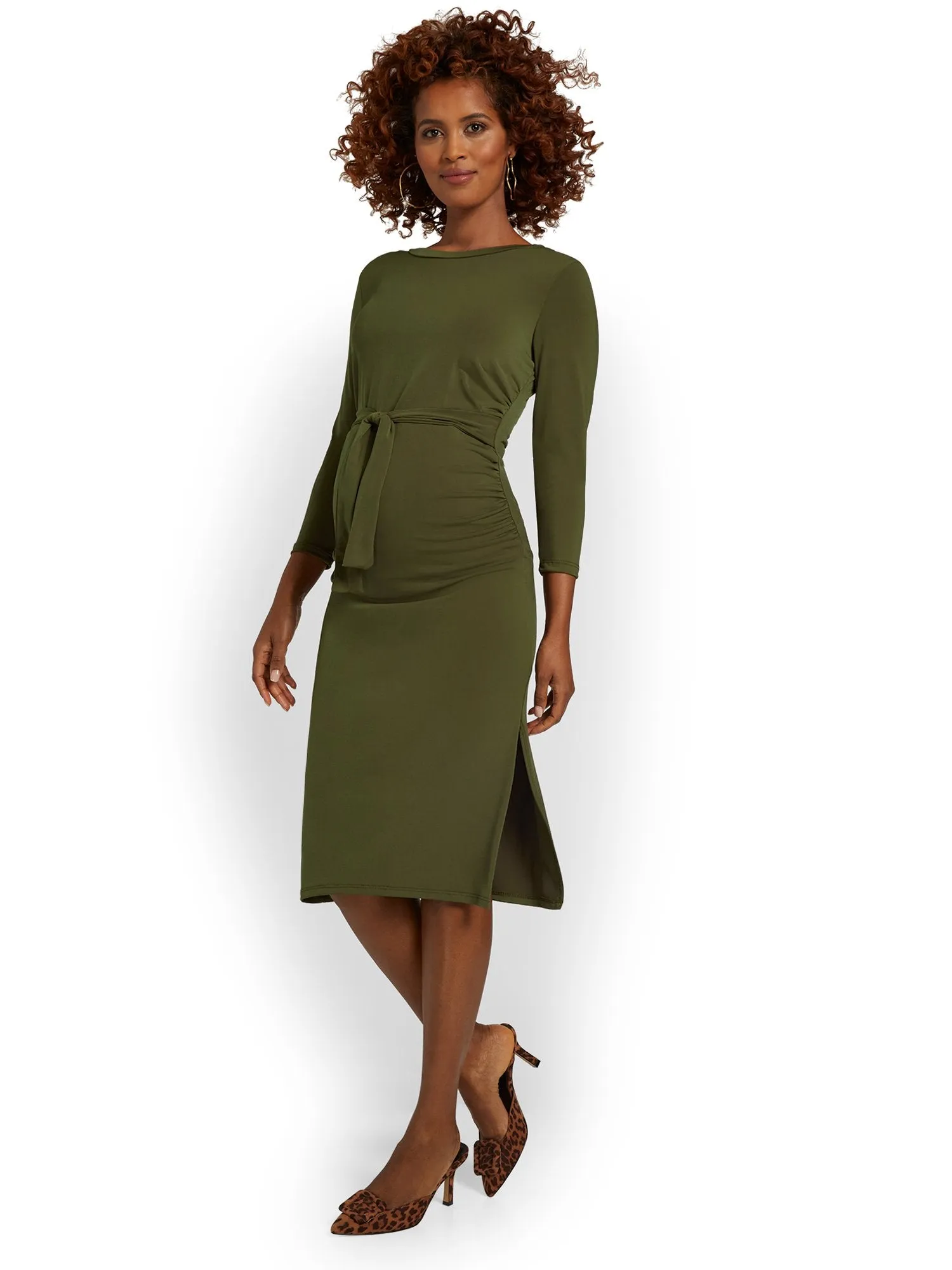 Maternity Tie-Front Knit Midi Dress