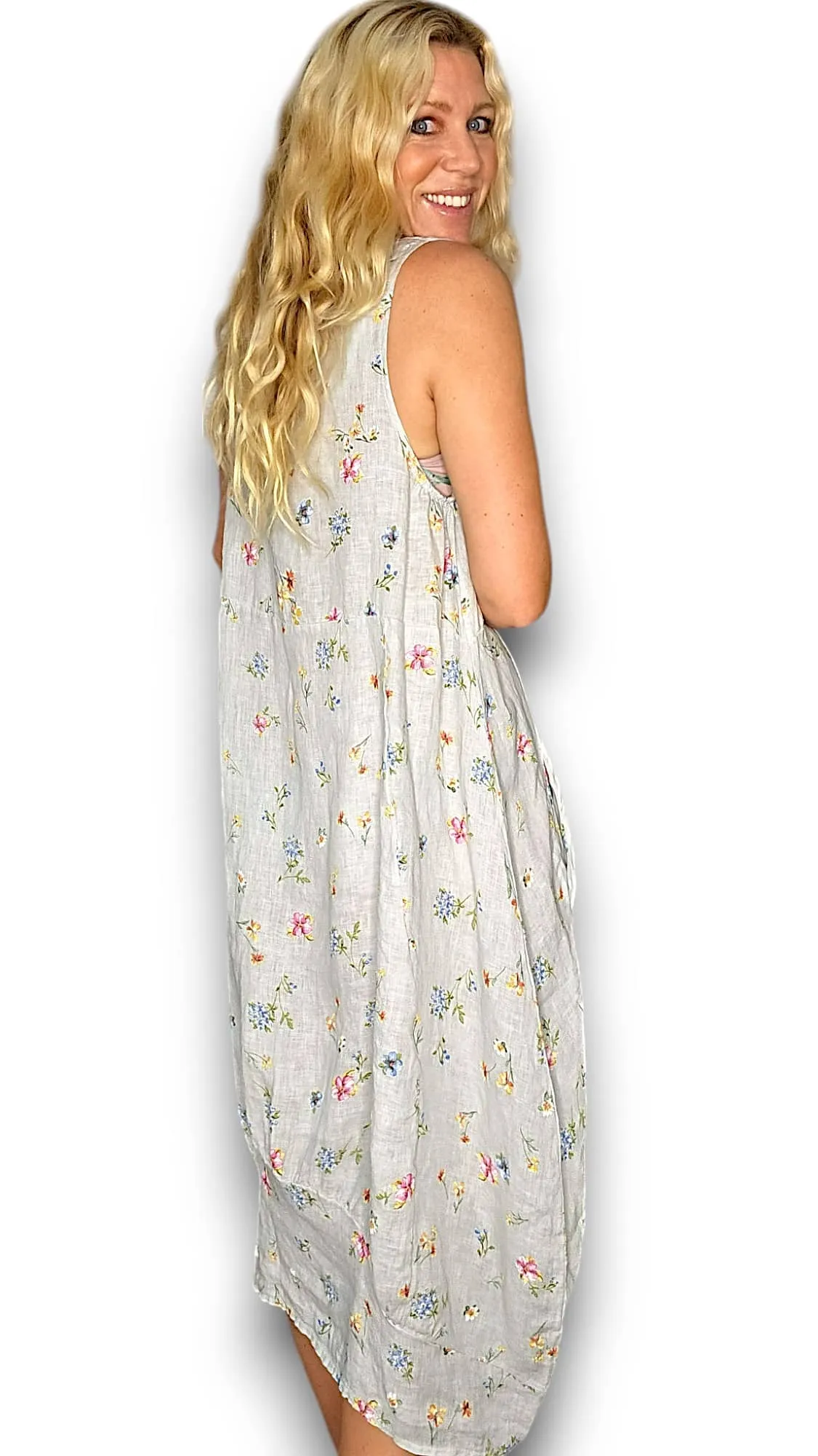 MAXI TANK DRESS LINEN WINDY BLOOM LIGHT LAVENDER