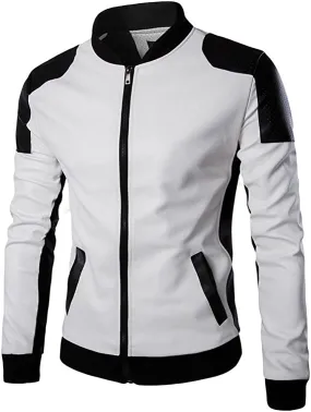 Men's Real Leather Jacket Stylish Lapel Punk Motorcycle White Jacket