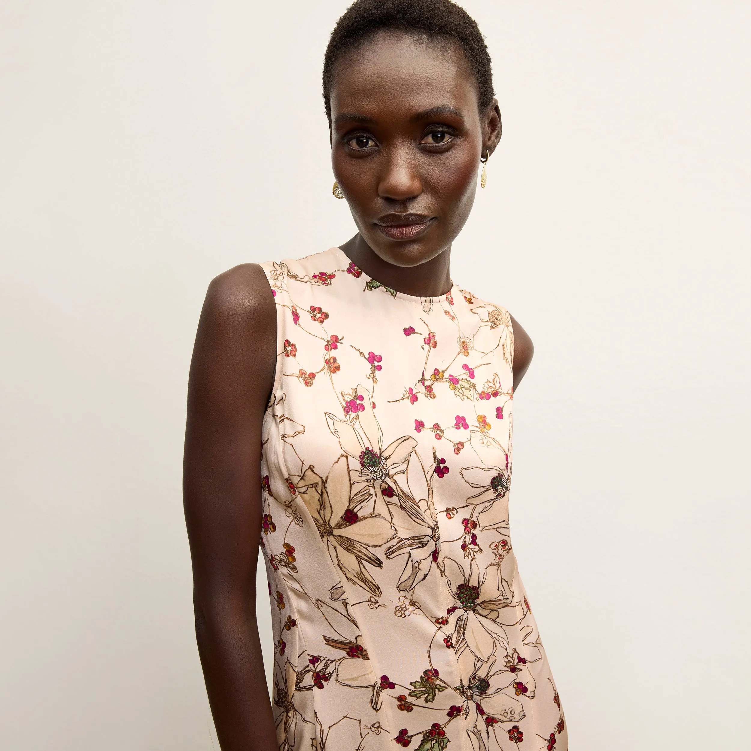 Nyla Dress - Washable Silk Charmeuse :: Botanical Print