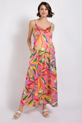 Rose Tropical Print Maxi Dress